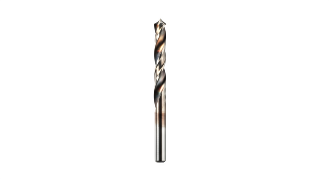 Closeup of a metal drill bit isolated on transparent background, essential for drilling holes in various materials, showcasing precision and craftsmanship
