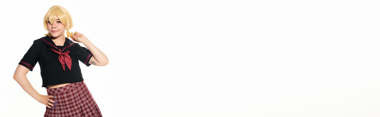 Pose for camera in trendy anime attire, showcasing youth culture