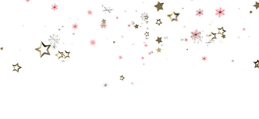 Naklejka premium Festive gold stars and snowflakes falling on a white background. Ideal for Christmas, New Year and other holiday projects. Perfect for design, c