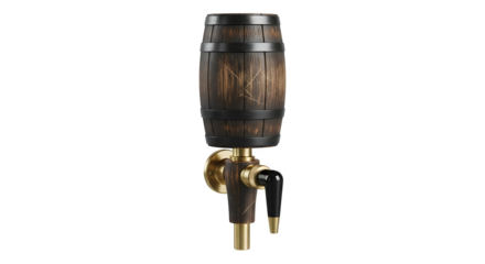 Closeup of a wooden barrel beer tap isolated on transparent background, showcasing its rustic charm and vintage design for home brewing enthusiasts