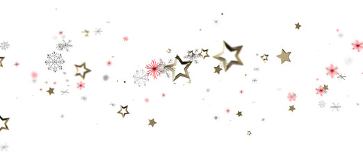 Elegant winter holiday background with gold stars, red snowflakes and white space. Perfect for greeting cards and festive designs. Celebrate Chr