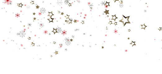 Abstract Christmas background featuring golden stars and snowflakes scattered on a white backdrop. Perfect for holiday designs, festive greeting