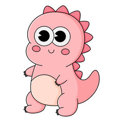 Cute pink baby dinosaur cartoon illustration isolated on transparent background.
