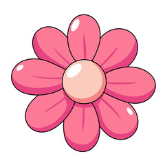 Cute pink cartoon flower illustration isolated on transparent background.