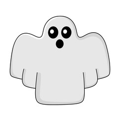 Cute cartoon white ghost character isolated on transparent background.