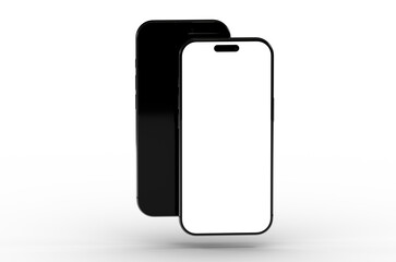 High-quality mockup of two black smartphones. Perfect for app presentations or showcasing mobile designs. Clean and modern.