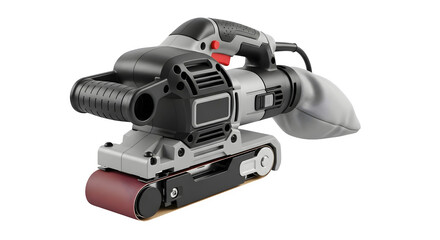 Belt sander isolated on transparent background, a portable power tool used for smoothing surfaces with an abrasive belt, ideal for woodworking projects