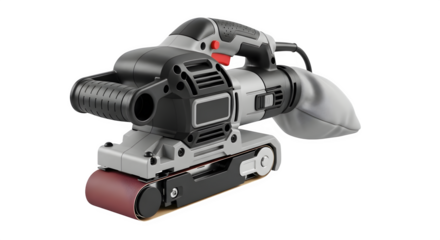 Belt sander isolated on transparent background, a portable power tool used for smoothing surfaces with an abrasive belt, ideal for woodworking projects