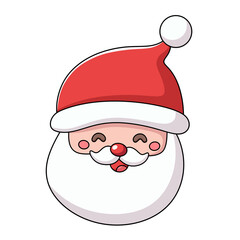 Cute smiling Santa Claus face with red hat and white beard, cartoon style, isolated on transparent background