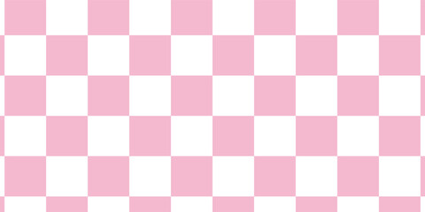 Checkerboard banner. Pink and White colors of checkerboard. Small squares, small cells. Chessboard, checkerboard texture. Squares pattern. Background. Repeatable texture.