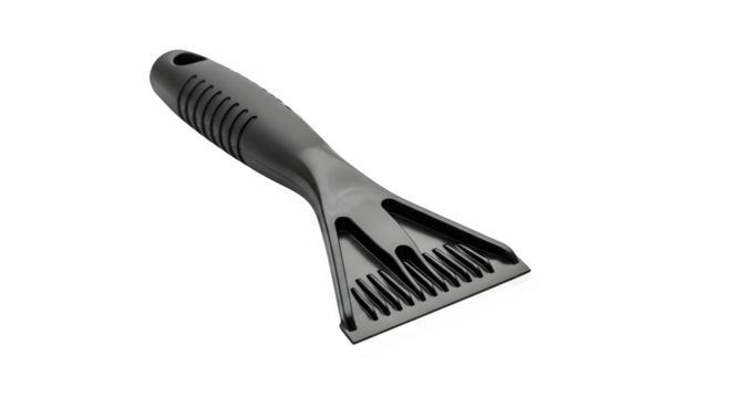 Black plastic ice scraper for car windshield isolated on transparent background the scraper has a handle and a blade for removing ice