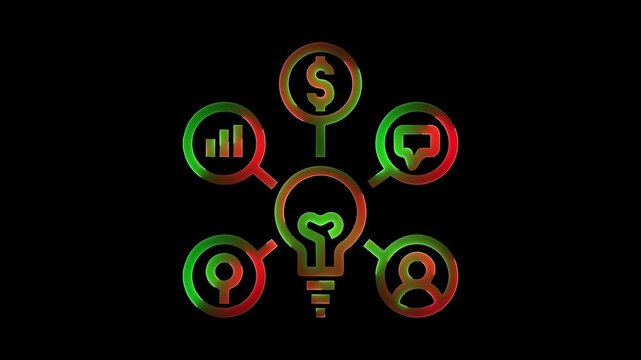 Glowing idea development framework red and green color saber animation with black background. 4K video.