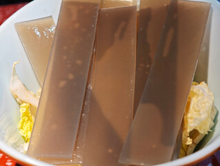 sweet potato starch noodles (Fen Tiao) served in bowl. Asian ingredient