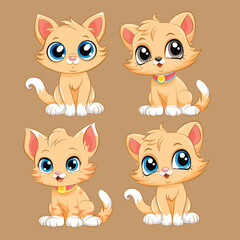 set of funny cartoon cats