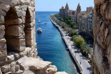 Fototapeta premium Alexandria cityscape view from citadel of qaitbay