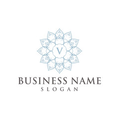 Letter V flower lotus leaves blooming logo design. pattern icon vector template.