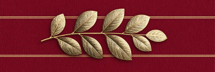 Gold laurel branch, symbol of victory and an award for achievement. This elegant and decorative element on red background creates feeling of classic honor