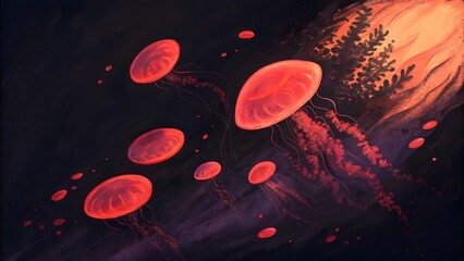 Red blood cells flowing through a dark cosmic environment