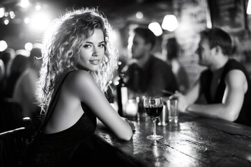 Woman enjoying glass of red wine at a bar