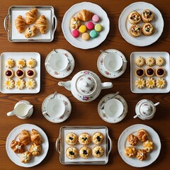 Elegant assorted pastries and teacups arranged for a delightful tea party setting