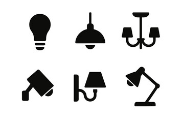 Obraz premium Collection of black silhouette icons of various lamps and light fixtures