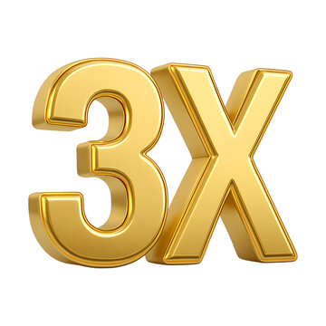 Luxury Golden 3X Multiplier 3D Number PNG, Three Times Bonus Icon for Marketing

