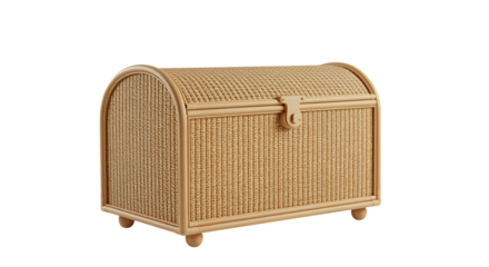 Detailed wicker chest with a curved lid on transparent background