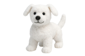 White plush puppy on white background. Toy. Cuteness. Childhood.
