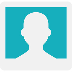 Generic Human Profile Silhouette Icon with Teal Square Background Representing Anonymous Person or Placeholder User Account on Transparent Background