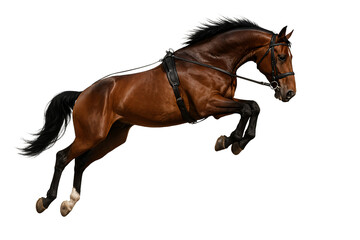 Naklejka premium Brown horse jumping. Sport. Power. Motion.