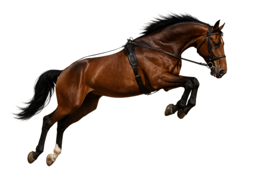 Brown horse jumping. Sport. Power. Motion.