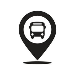 Bus Location Pin Icon Vector Illustration, Public Transport Map Marker Symbol Design, Bus Stop GPS Navigation Icon Vector, Travel and Transportation Location Pointer, Bus Route Map Marker Flat Vector 