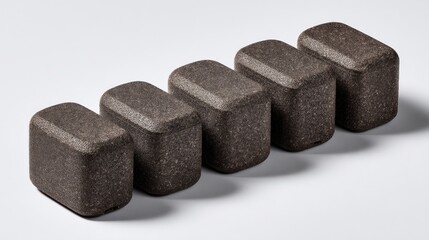 Dark solid blocks arranged in a linear formation for abstract design or product display