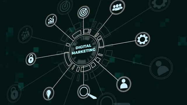 Digital marketing commerce online sale concept, Promotion of products or services through digital channels search engine, social media, email, website, Digital Marketing Strategies and Goals. SEO PPC