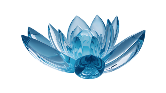 Ice soft texture crystal blue flower shape isolated on transparent background