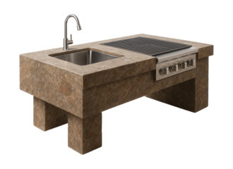 An elevated stone grill with a built-in sink, perfect for outdoor dining in a villa.