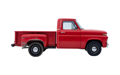 old red Pickup Truck side view isolated on transparent background