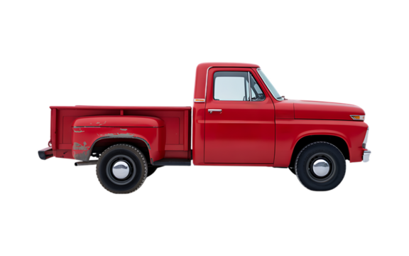 old red Pickup Truck side view isolated on transparent background