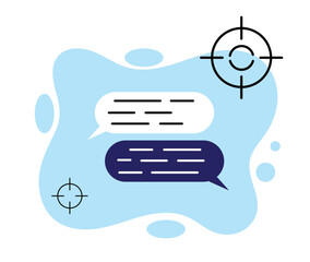 Online Marketing Idea Looking for Customers with Speech Bubbles and Bullseye. Business and client or partner search vector art