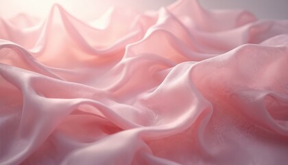Obraz premium Soft light pink sheer fabric folds creating elegant gentle waves. Airy material with subtle texture and smooth flowing drape. Light passes through, creating delicate pale rose hues.