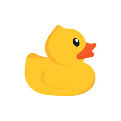 Yellow rubber duck flat icon isolated on white background. Cute rubber duck vector illustration.