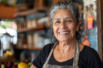 Smiling senior woman working in a market