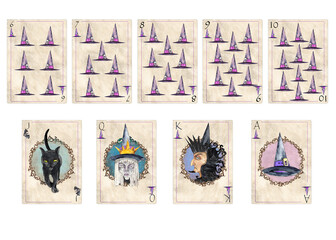 Halloween Playing Hand Drawn Cards Deck
