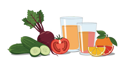 Freshly squeezed juices made from vibrant vegetables and fruits are healthy and delicious.