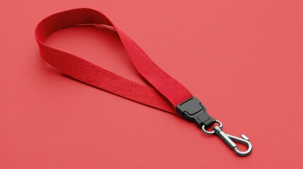 Red Lanyard with Metal Hook on Red Background: Isolated Product Shot