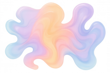 Pastel fluid blob shape with vibrant watercolor texture creating an abstract gradient effect, transparent background