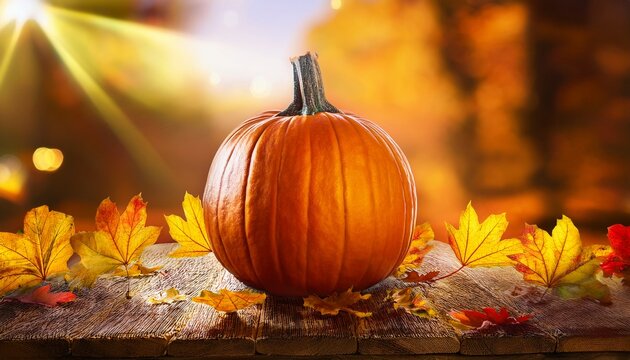 Hello October Pumpkin And Leaves