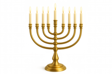 Hanukkah menorah illuminating nine candles, symbolizing the festival of lights celebration on transparent background