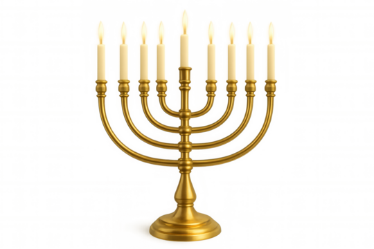 Hanukkah menorah illuminating nine candles, symbolizing the festival of lights celebration on transparent background