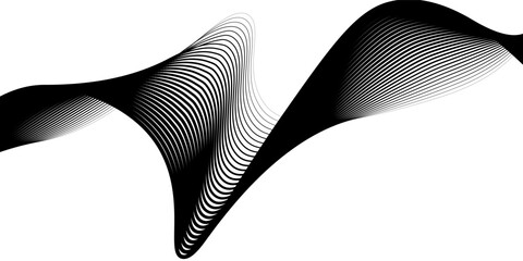 Undulate Grey Wave Swirl, frequency sound wave, twisted curve lines with blend effect. Technology, data science, geometric border. Isolated on white background. Vector illustration.